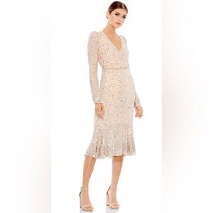 SEQUIN GOWN WITH EMBELLISHED HEMLINE AND BELT Size 2 Color Nude
